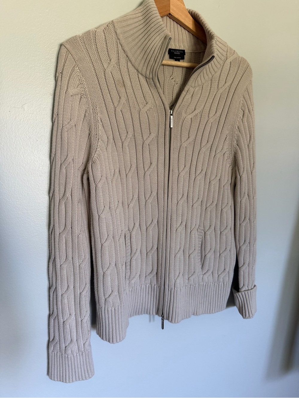 Talbots Women’s Full-Zip Cable Knit Sweater - Beige